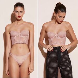 Fleur Du Mal Bouquet strapless stretch lace bustier top in rosewater size 34C